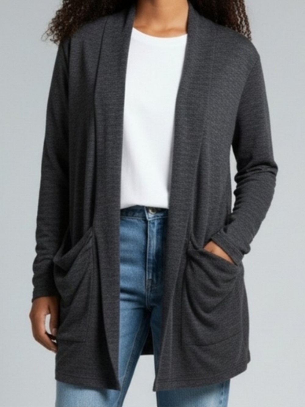 Ellumination By Nikki H parker Heathered Charcoal Open Front Cardigan - L